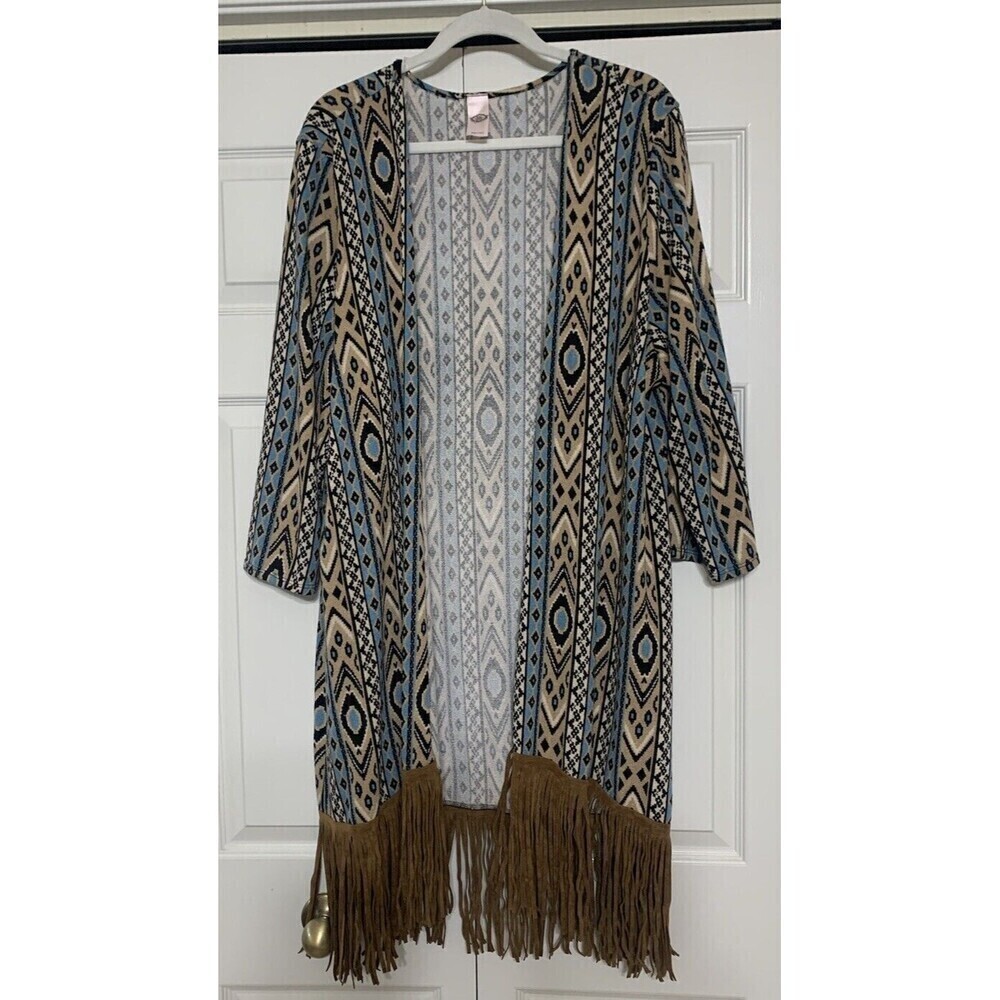 Pink Coconut Long Line Western Southwestern Cardigan Duster W Fringe XXXL (S19)